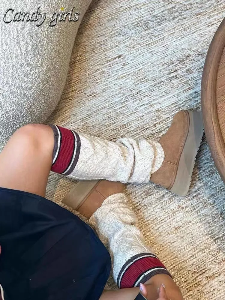 💰600 UGG sheepskin all-in-one snow boots 4045 UGG snow boots new winter pure hand-knitted wool socks and fur all-in-one warm anti-slip high cotton boots Color: maroon black Matching code: 35-40